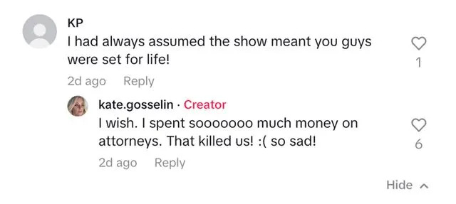 Kate Gosselin/Tiktok Kate Gosselin responds to a comment on TikTok