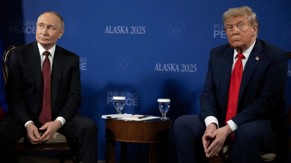 Russian President Vladimir Putin and US President Donald Trump meet at Joint Base Elmendorf-Richardson in Anchorage, Alaska, on Friday. - Andrew Caballero-Reynolds/AFP/Getty Images