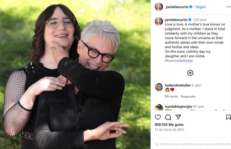 El posteo de Jamie Lee Curtis sobre su hija Ruby tiempo atrás (Captura: Instagram @jamieleecurtis)