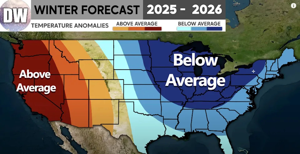 Direct Weather's Temperature Anomalies forecast for Winter 25/26.
