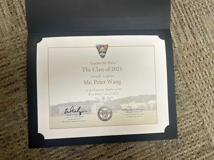 Honorary Graduate Award for 15-year-old Peter Wang, who was among the 17 killed in the 2018 mass shooting at Marjory Stoneman Douglas High School in Parkland, Florida.  / Credit: Photo provided by 2nd Lt. Katherine Metz