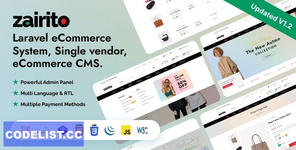 Zairito v1.7 - Laravel eCommerce System - Single vendor