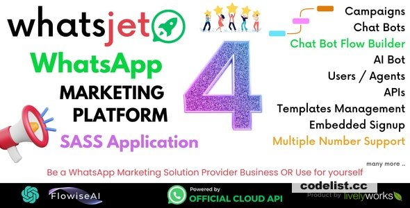 WhatsJet SaaS v4.5.0 - A WhatsApp Marketing Platform with Bulk Sending, Campaigns, Chat Bots & CRM - nulled