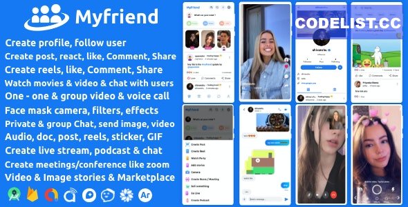Myfriend v3.1 - Friend Chat Post Tiktok Follow Radio Group ecommerce Zoom Live clone social network app