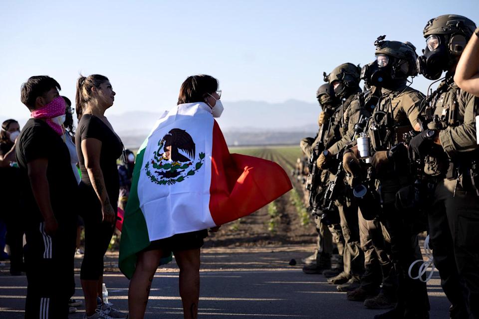Camarillo, CA - July 10: Protestors confron