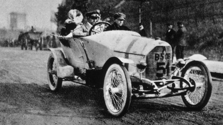 Ferdinand Porsche at the wheel of Austro Daimler racer during 1910 Prince Heidrich Trial