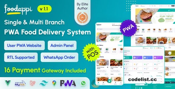 FoodAppi v1.1 - PWA Food Delivery System and WhatsApp Menu Ordering with Admin Panel | Restaurant POS