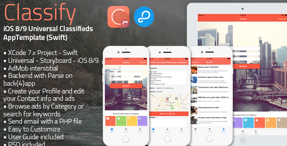 Classify - iOS 8/9 Universal Classifieds App Template (Swift) Classify - iOS 8/9 Universal Classifieds App Template (Swift)