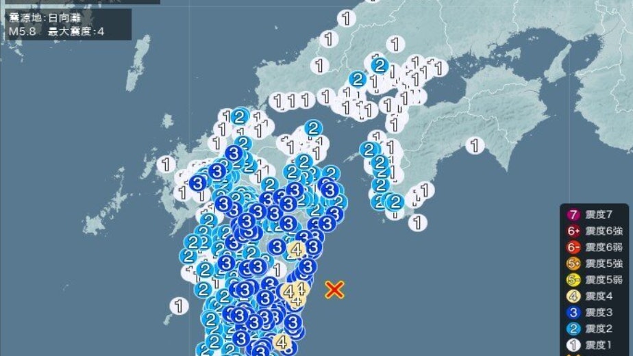 日本宮崎縣發生5.8級地震　九州多處錄得震動