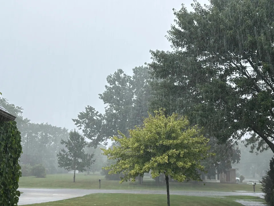 Heavy rain hits Macomb County, including Clinton Township, on Monday, July 28, 2025.