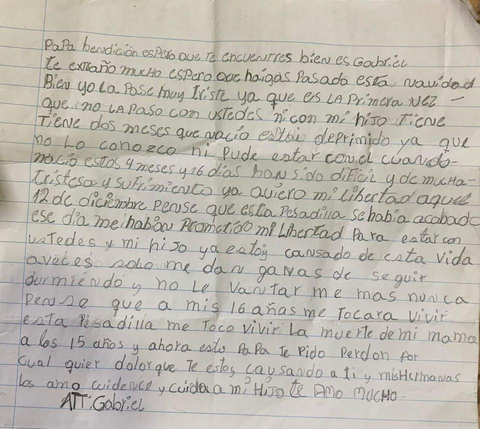Carta de Ángel Gabriel González a su padre.