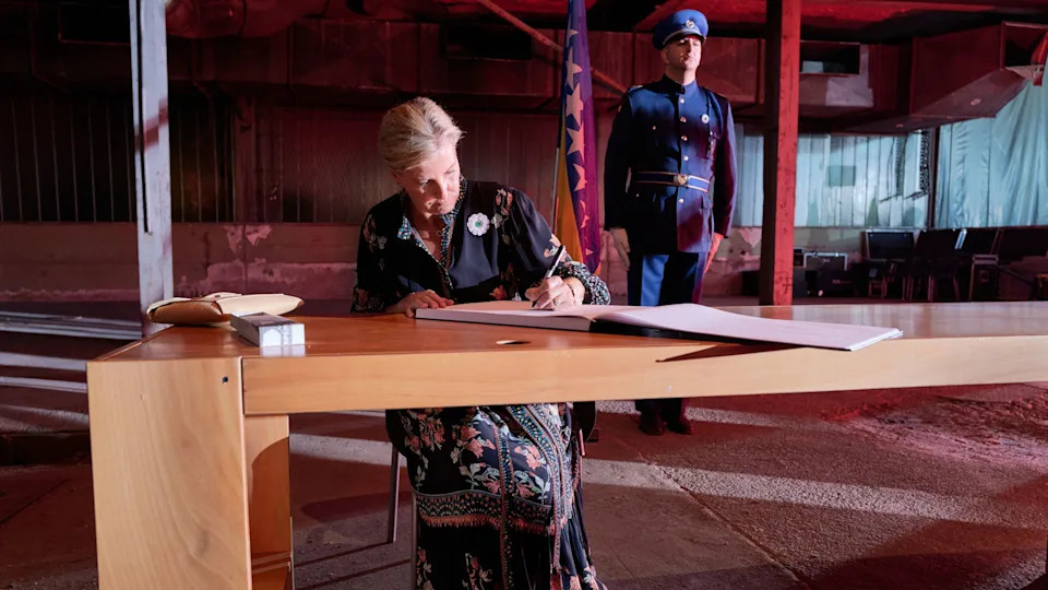 Sophie, Duchess of Edinburgh signs a memorial book in honour of the Srebrenica Massacre in Bosnia