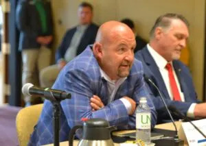  Robert “Mac” McLennan of Minnkota Power speaks during a roundtable discussion on energy in Grand Forks, North Dakota, on Aug. 13, 2025. (Jeff Beach/North Dakota Monitor)