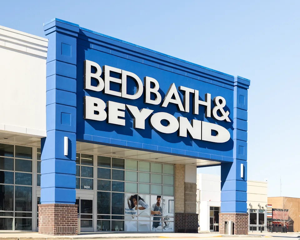 Bed Bath & Beyond storefront with large, bold sign above the entrance