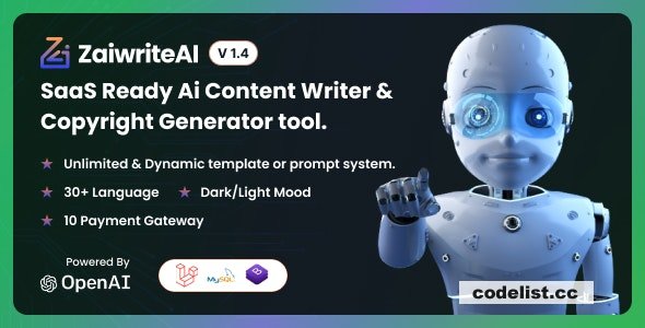 ZaiwriteAI v2.0 - Ai Content Writer & Copyright Generator tool With SAAS - nulled