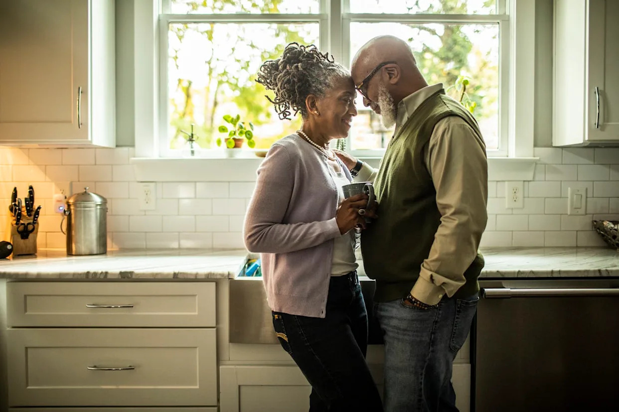 The health risks that come with intimacy don't necessarily wane with age. <a href="https://www.gettyimages.com/detail/photo/senior-couple-embracing-in-kitchen-of-suburban-home-royalty-free-image/1355067080" rel="nofollow noopener" target="_blank" data-ylk="slk:MoMo Productions/DigitalVision via Getty Images;elm:context_link;itc:0;sec:content-canvas" class="link ">MoMo Productions/DigitalVision via Getty Images</a>