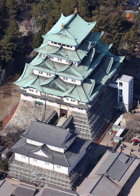 外国人観光客が愛知県内で最も訪れた名古屋城＝名古屋市中区で2019年2月17日、本社ヘリから兵藤公治撮影