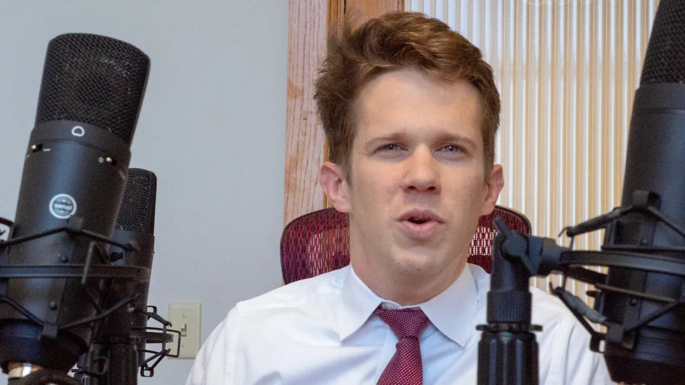 Kansas Sen. Patrick Schmidt appears during a Feb. 28, 2025, recording of the Kansas Reflector podcast in Topeka