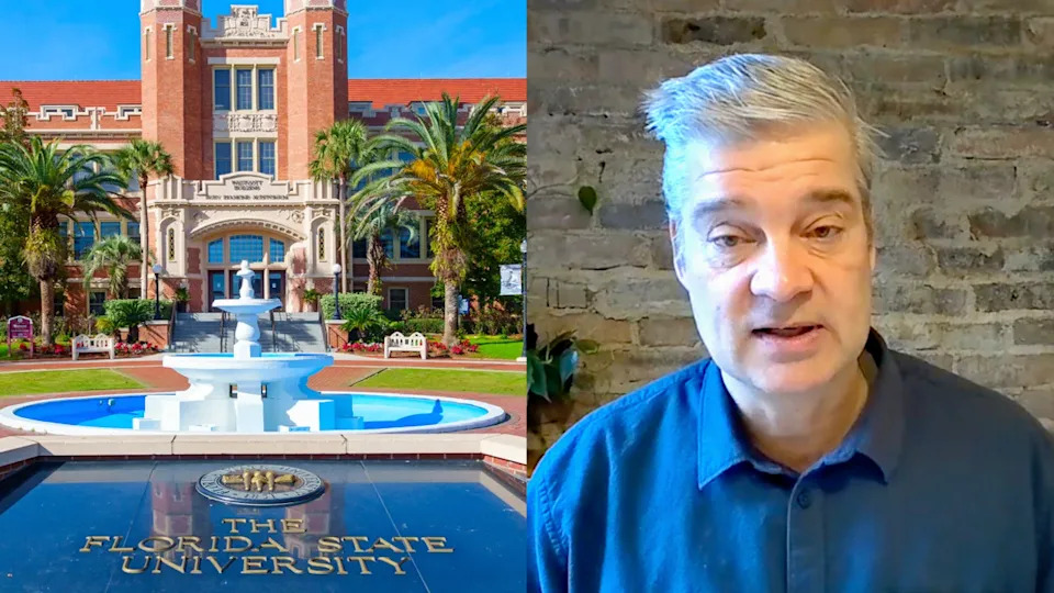 University professor next to image of FSU