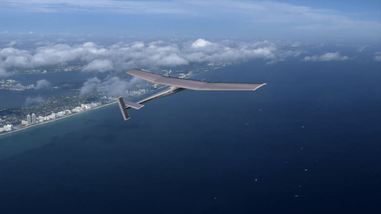 A Skydweller flying along a coastline