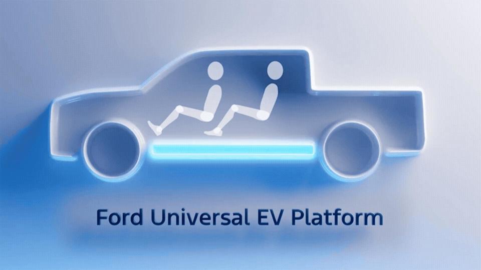 Rendering shows Ford's flexible EV platform which will first be used for a midsize electric pickup.Ford
