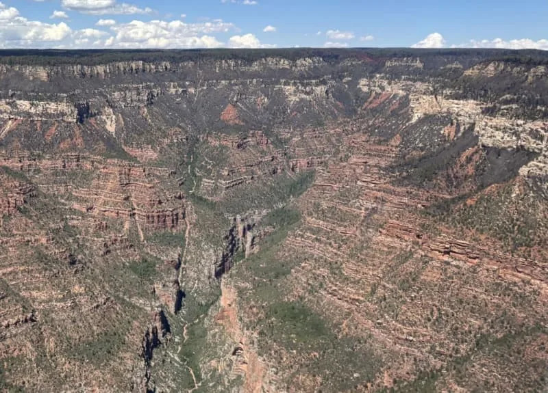 The Dragon Bravo Fire has burned more than 145,000 acres on the Grand Canyon&#39;s Northern Rim, seen here on Aug. 16, 2025. &#xa9;Courtesy Grand Canyon National Park