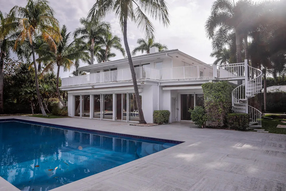 The west exterior of the home that belonged to the late financier and sex offender Jeffrey Epstein, once located at 358 El Brillo Way, Palm Beach, Florida, on April 19, 2021.
