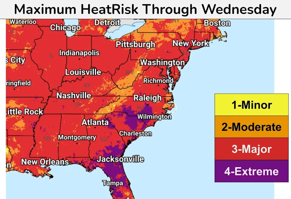 The eastern U.S. is forecast to see scorching temperatures through at least Wednesday July 30.
