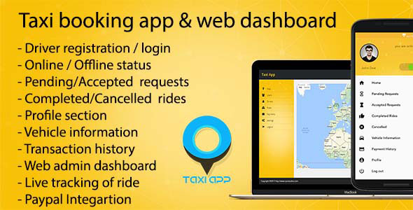 Taxi booking app & web dashboard, complete solution v1.7 Taxi booking app & web dashboard, complete solution v1.7