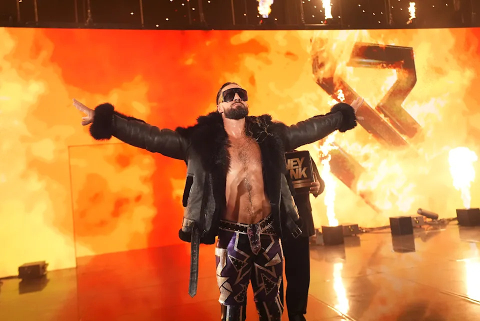 PROVIDENCE, RHODE ISLAND - JULY 7: Seth Rollins makes his entrance during Monday Night RAW at Amica Mutual Pavilion on July 7, 2025 in Providence, Rhode Island. (Photo by Heather McLaughlin/WWE via Getty Images)