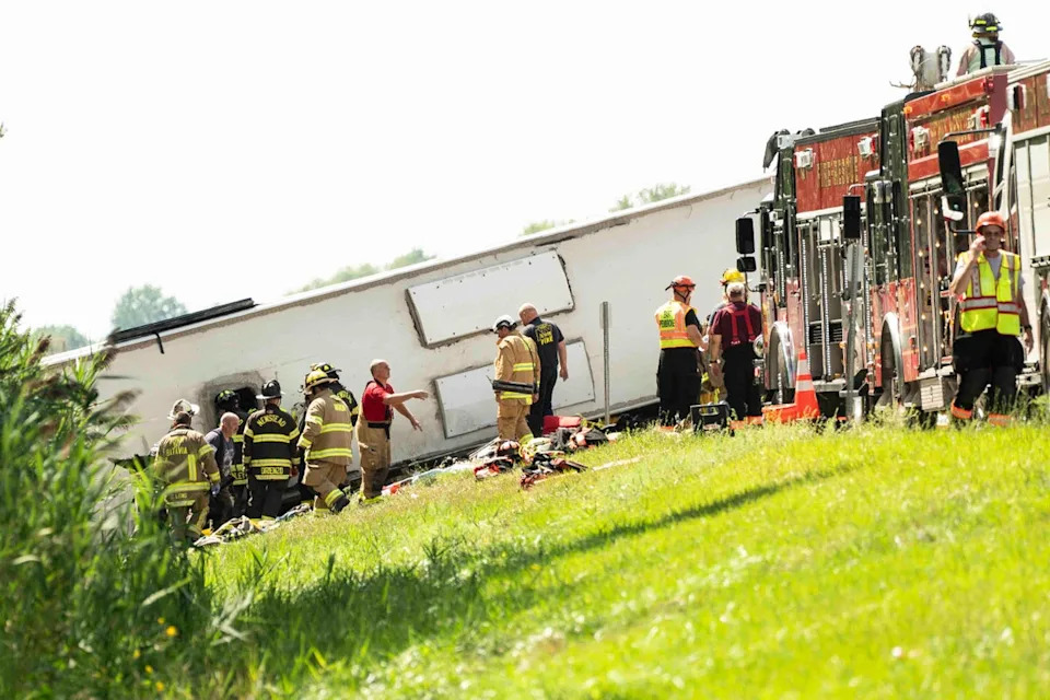 Five adults died in a tourist bus rollover crash Friday that was returning to New York City from Niagara Falls (AP)