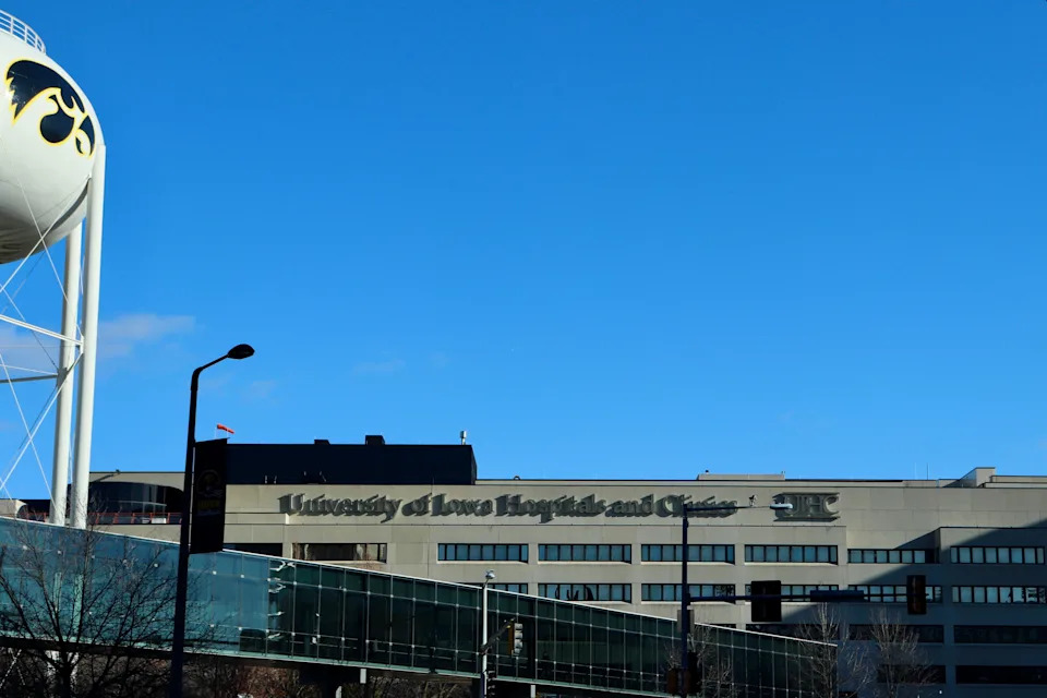 A general view of the University of Iowa Hospitals and Clinics in Iowa City, Iowa on Monday, Dec. 18, 2023.