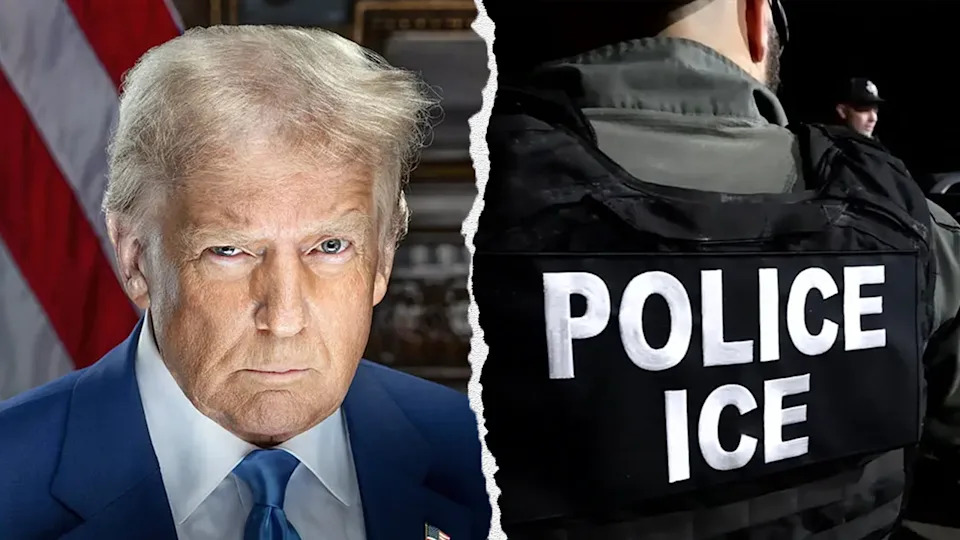 Trump, left; ICE jacket, right