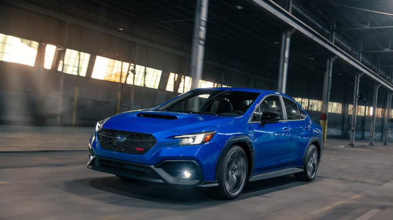 A frontal three-quarter shot of a 2025 Subaru WRX tS