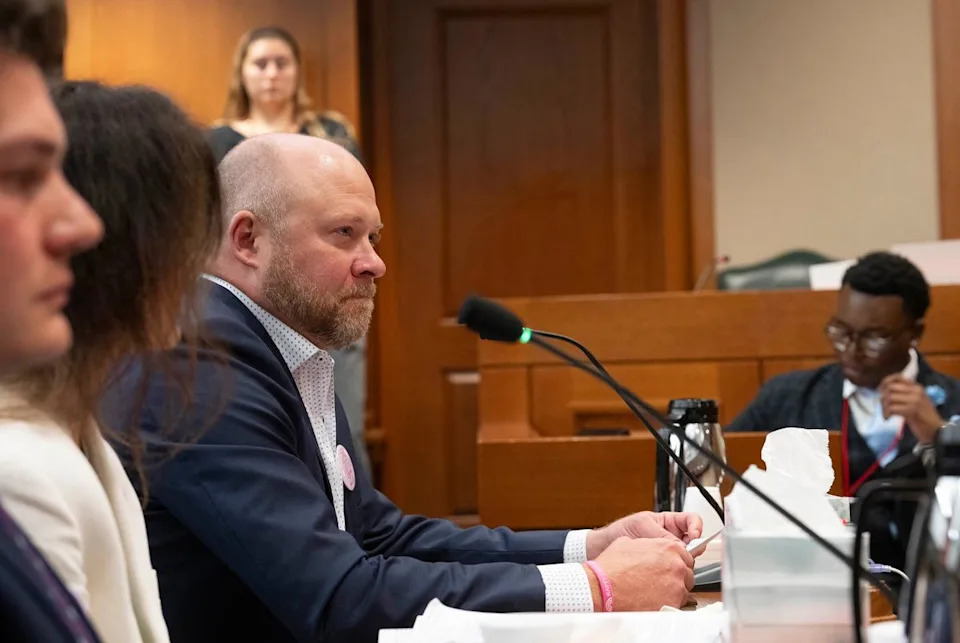 Doug Hanna, father of Hadley Hanna (8) of Dallas, speaks to the Senate panel as Camp Mystic parents testify before the Senate Select Committee on Disaster Preparedness and Flooding on August 20, 2025.