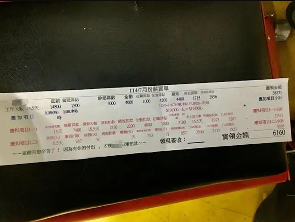 這名員工7月的薪水也被大扣特扣。圖／翻攝自Dcard