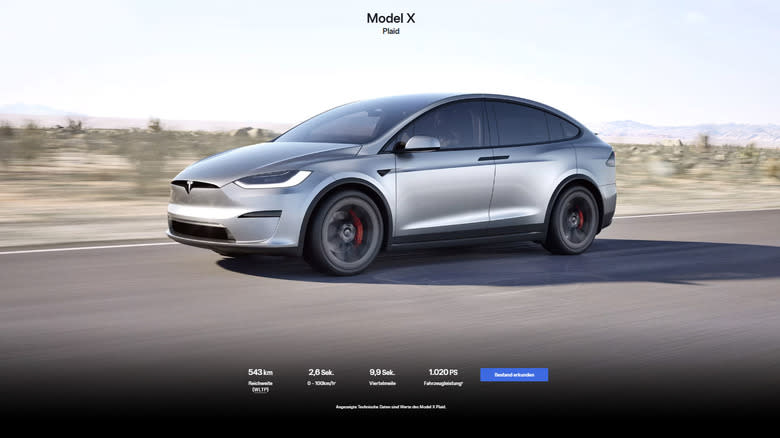 A screenshot of the Tesla Germany's website showing the only option is to explore inventory