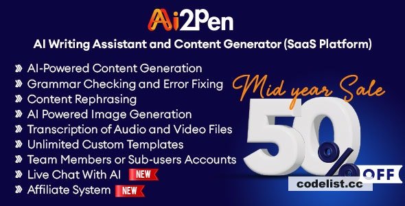 Ai2Pen v4.0 – AI Writing Assistant and Content Generator (SaaS Platform) - nulled