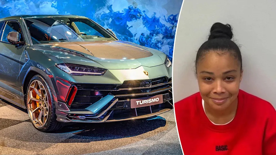 Candace Taylor and a Lamborghini sports car