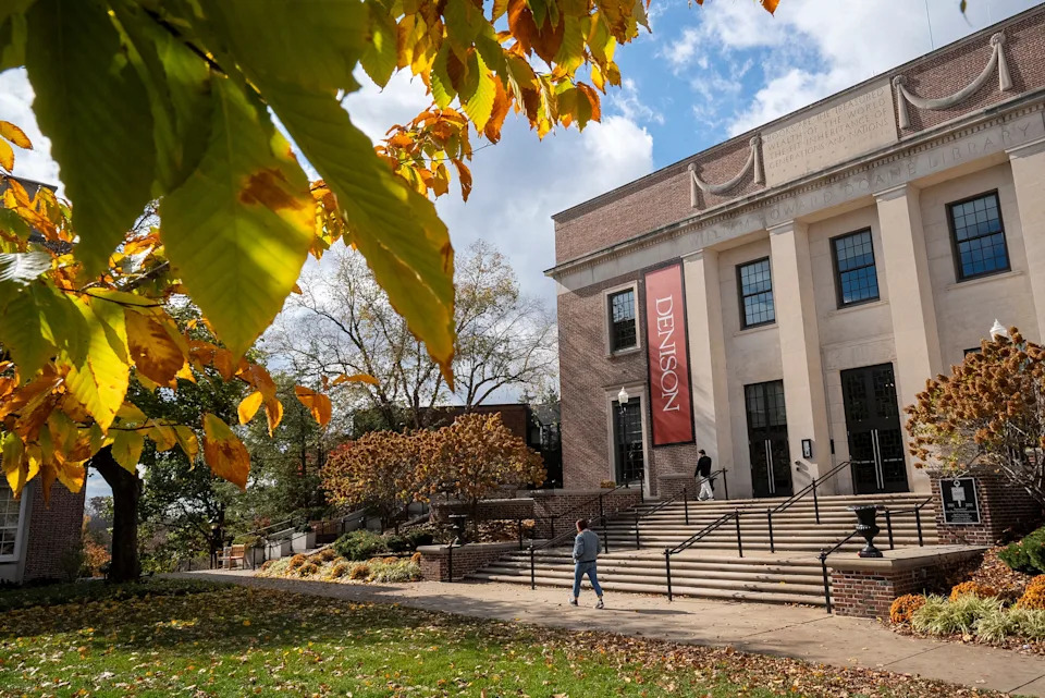 Oct 31, 2023; Granville, Ohio, USA; Students walk on the Denison University campus near the William Howard Doane Library.