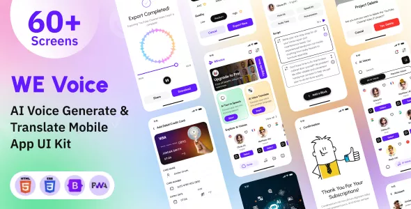 We Voice - AI-Powered Text-to-Voice Generation and Translation Mobile App PWA HTML Template