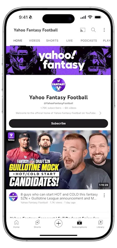 Yahoo Fantasy now has a new home on YouTube
