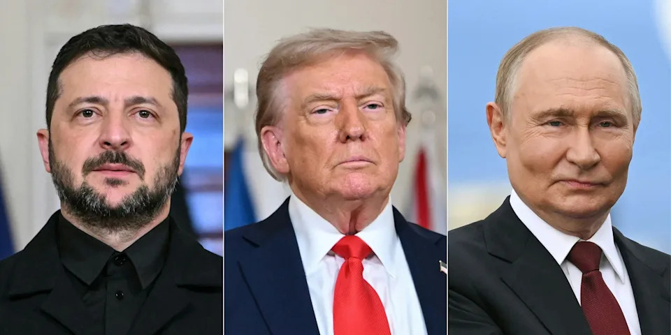 Andrew Caballero-Reynolds/AFP via Getty Images - PHOTO: President Donald Trump and Ukrainian President Volodymyr Zelensky in Washington, August 18, 2025 and Russian President Vladimir Putin in Anchorage, Alaska, August 15, 2025.