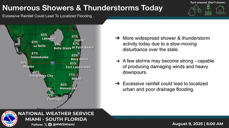 South Florida faces a rainy Saturday with potential strong storms.