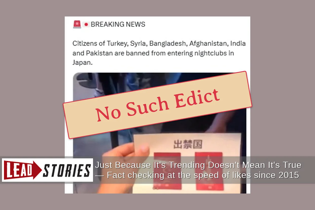 Fact Check: NO Proof Citizens of Turkey, Syria, Bangladesh, Afghanistan, India and Pakistan Banned From Clubs In Japan