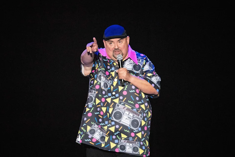 Comedian Gabriel Iglesias performs for the grandstand audience on Thursday, Aug. 15, 2024, at the Iowa State Fair.