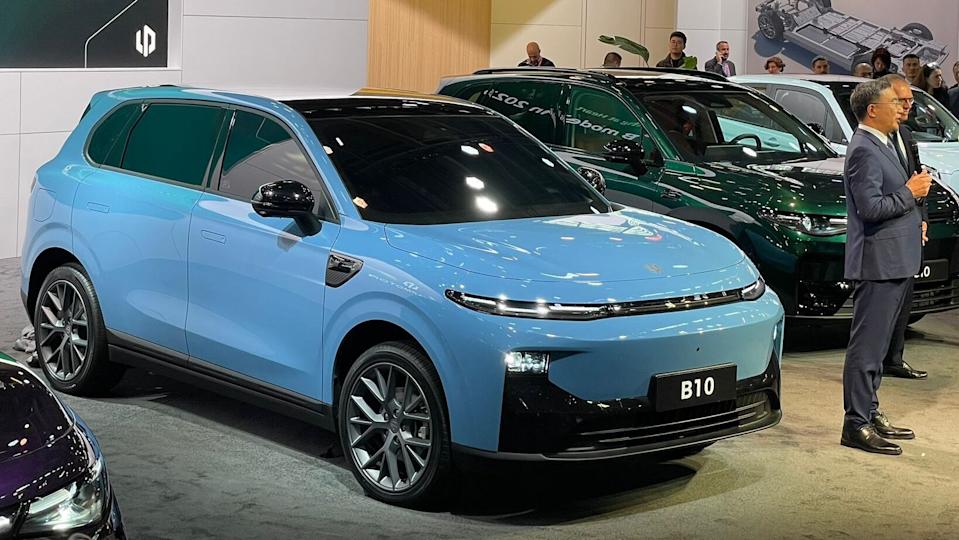 The Leapmotor B10 at the Paris auto show in 2024. Sales started in Europe in July.