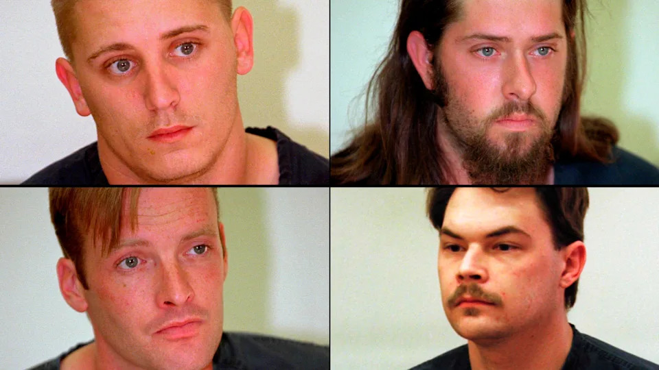 In October 1999, nearly 8 years after the yogurt shop murders, Austin police announced the arrest of four suspects in the case. Pictured clockwise from top left are Maurice Pierce, Forrest Welborn, Robert Springsteen, and Michael Scott. All four men had been questioned within days of the murders, but the lack of any hard evidence connecting them to the crime meant that none of them were charged at the time. / Credit: AP Photos