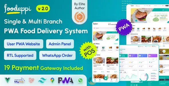 FoodAppi - PWA Food Delivery System and WhatsApp Menu Ordering with Admin Panel v2.0