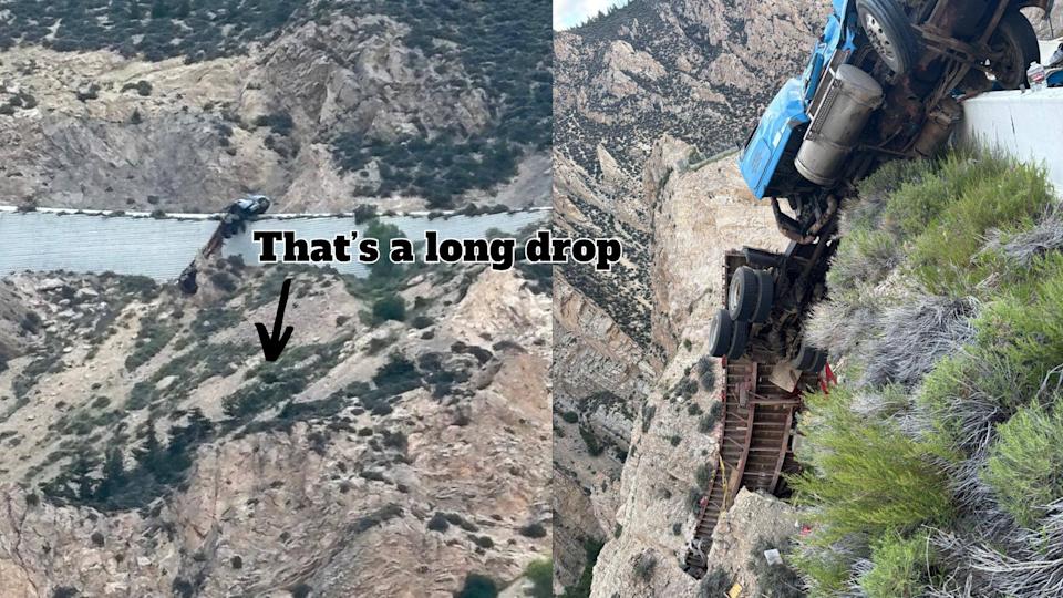 Semi Crash Leaves Truck Dangling Over Wyoming Canyon